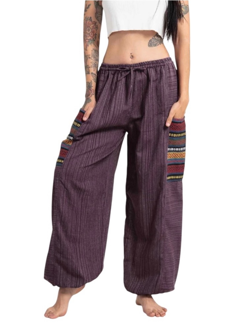 Harem Pants Pinstripe Boho Cotton Pants